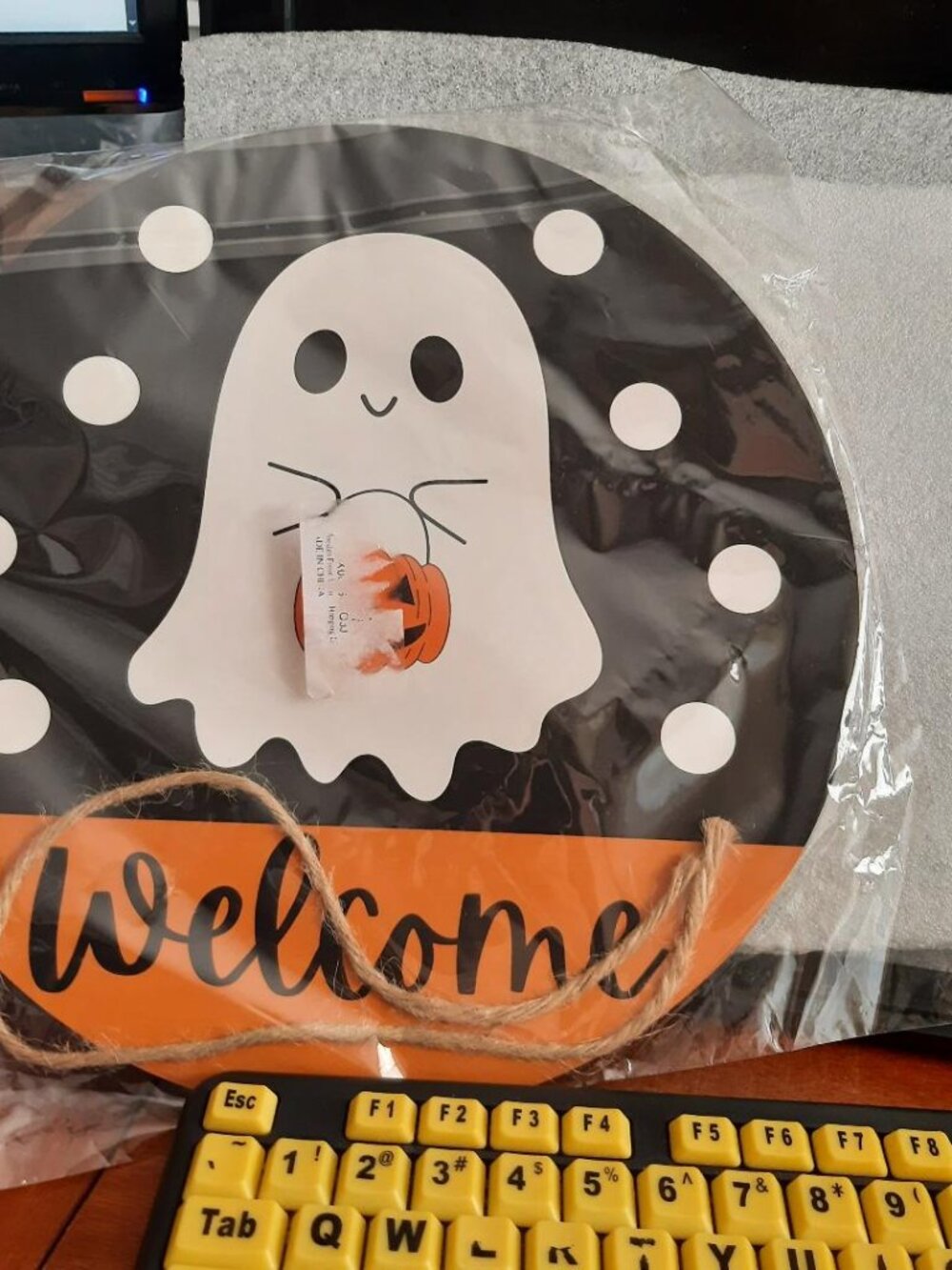 NEW ! Welcome Halloween Door Decorations Ghost W Pumpkin
